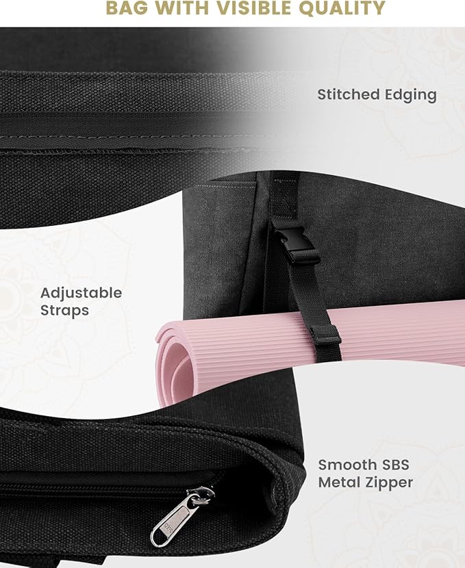 Gonex Yoga Mat Bag, Yoga Gym Bag Tote Bag with Multi Pockets For Women Men, Canvas Yoga Mat Carrier Take in Out Mat Easily For Pilates Travel Workout Office