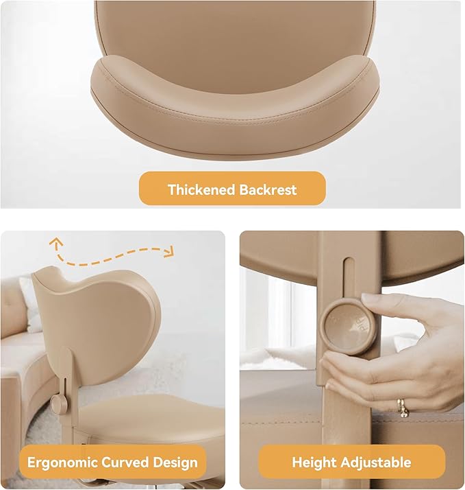 Meditation Cross Legged Chair PRO, ADHD Chair with Height Adjustable Backrest, Criss Cross Desk Use with Footrest and Wheels for Home Office, Flexible Design for Fidgety Sitters, Tan
