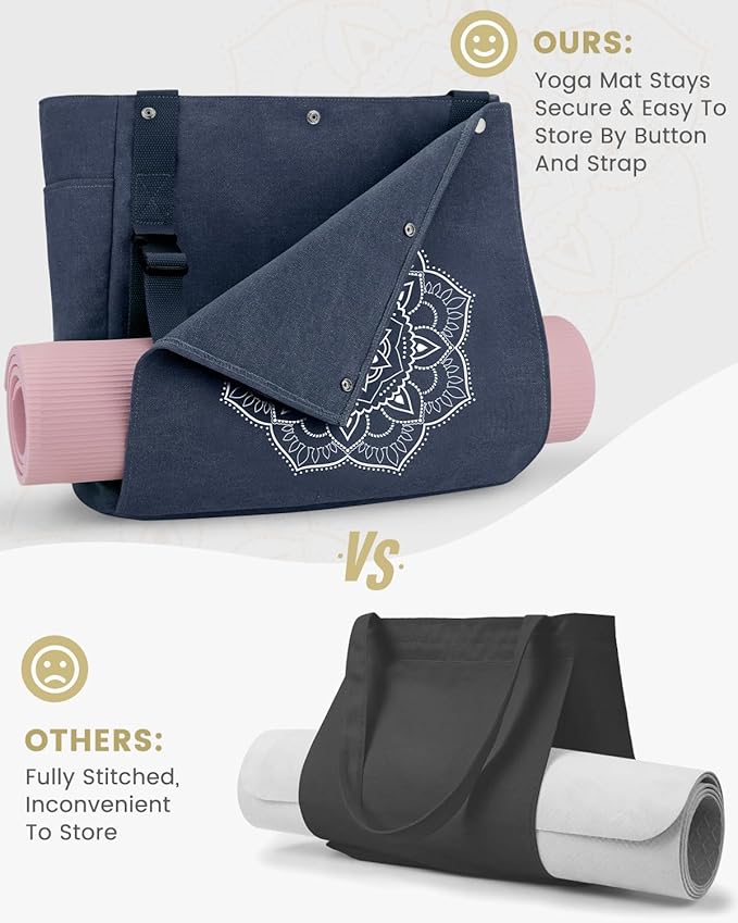 Gonex Yoga Mat Bag, Yoga Gym Bag Tote Bag with Multi Pockets For Women Men, Canvas Yoga Mat Carrier Take in Out Mat Easily For Pilates Travel Workout Office