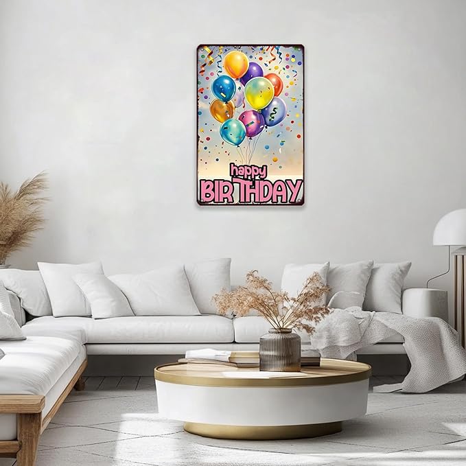 Happy Birthday Vintage Tin Sign Metal Sign Balloon Family Birthday Party Spring Summer Farmhouse Poster For Home Garden Bar Club Coffee Sign 8x12 Inch