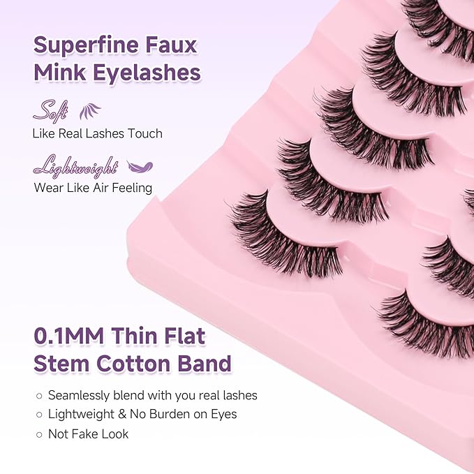 Eyelashes Natural False Lashes Wispy Lashes 14mm Eyelashes with Thin Memory Band Volume Soft Lash Strips C Curl Natural Eyelash 7 Pair EVENTILL