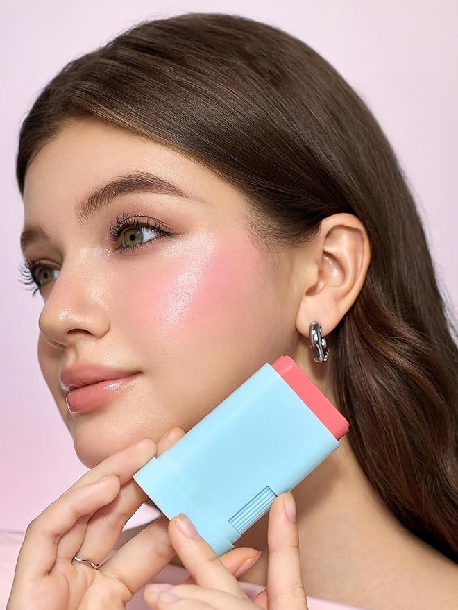 SHEGLAM Glass Glow Blush Stick Cream for Cheek and Lip, Waterproof Hydrating Tinted Solid Moisturizer Blendable Natural Grow Nude Face Blush Makeup-Pink Lemonade