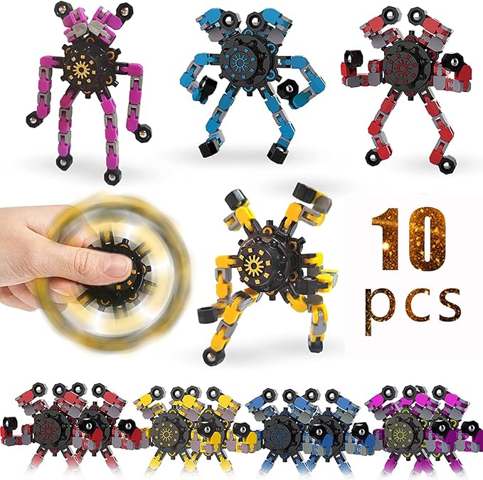 10pcs Random Fidget Spinners,DIY Deformable Robot Fingertip Toys,Decompression Spinner,Deformable Creative Mechanical Gyro Toys,Stress Relief Mechanical Chain Toy for Kids Adults,Party Supplies