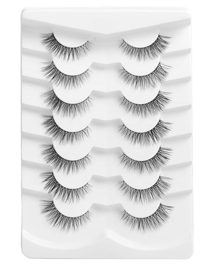 Onlyall Natural Lashes Wispy Lashes Natural Look False Eyelashes Natural Flared Eyelashes False Eye Lashes Soft Fluffy Lashes 7 Pairs DK53