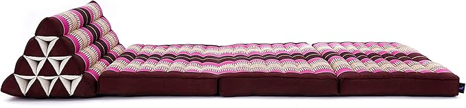 Leewadee 3-Fold Mat XXL with Triangle Cushion – Firm TV Pillow, Foldable Mattress with Cushion Made of Kapok, 67 x 31 inches, Auburn Pink
