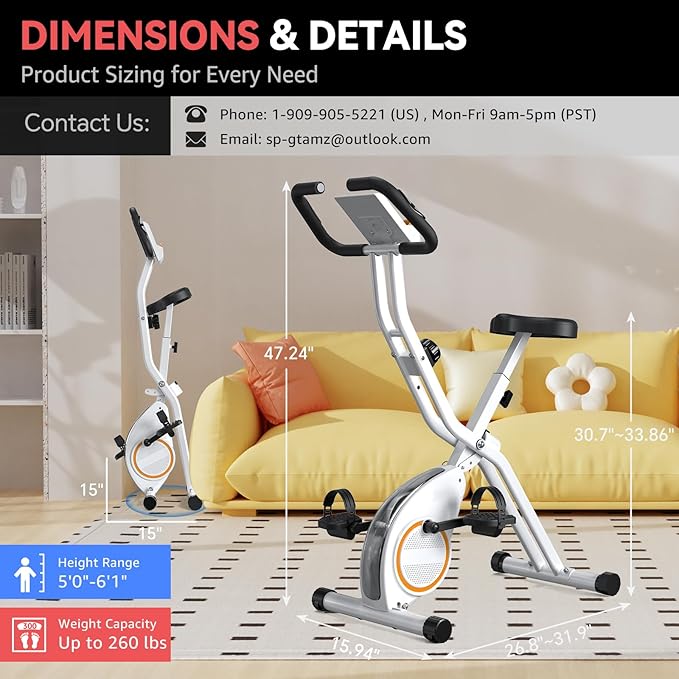 Foldable Exercise Bike for Small Apartments, Stationary Bikes for Home, Indoor Portable Cycling Bike with 16-Level Magnetic Resistance, 260LBS Capacity, 5.5 LBS Flywheel, Designed for Small Space Workout 816