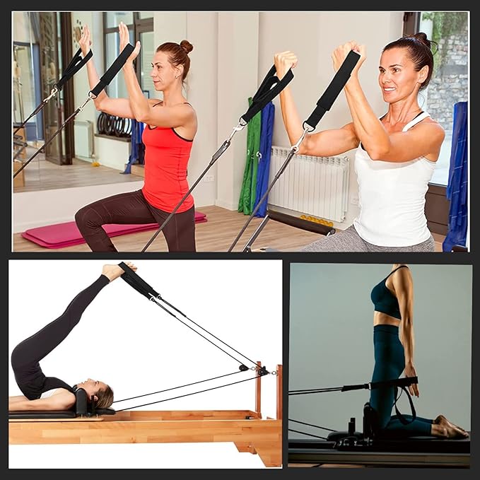 2Pcs Pilates Double Loop Straps Feet Fitness Equipment Straps Double Padded Pilates D-Ring Loops Yoga Double Loop Straps Handle Straps Pilates Reformer Accessories for Home Gym Workout
