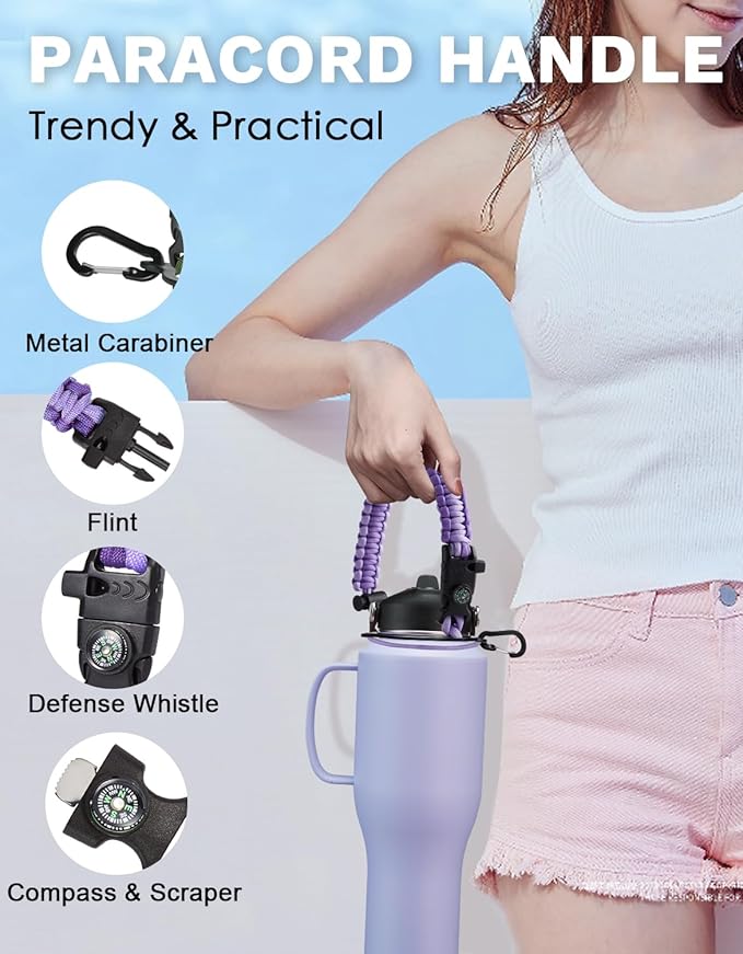 40 oz Insulated Water Bottle with Handle and Straw - Stainless Steel Water Tumbler, Keep Cold-48h & Hot-24h, Metal Water Bottle 40oz Coffee Tumbler Fits in Cup Holder for Car Travel Work Gym Sport