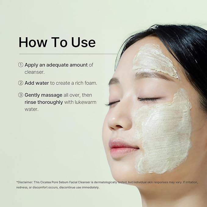 Cicatea Pore Sebum Facial Cleanser, Face Mask, Gentle Scrub, Face Wash with Centella Asiatica Hyaluronic Acid, Blackhead Remover Care, All Skin Types, Korean Skincare (5.07 Fl Oz / 150ml)