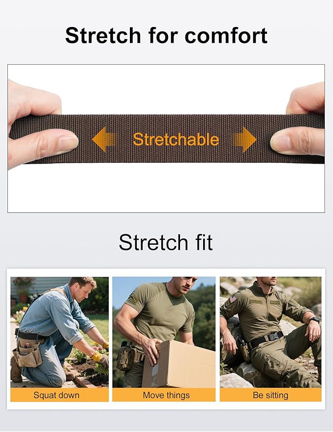 JUKMO Quick Release Tactical Belt, Military Work 1.5" Nylon Web Golf Belt with Heavy Duty Seatbelt Buckle