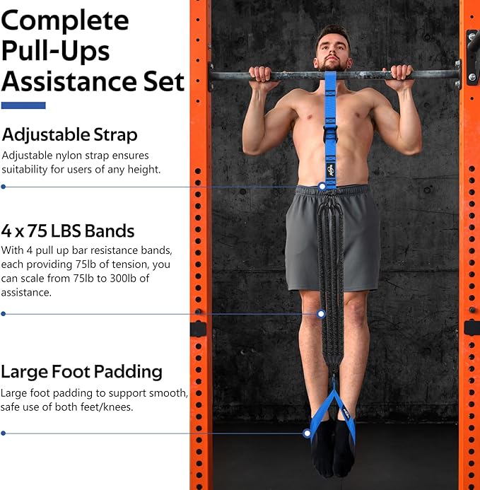 Pull Up Assistance Bands Set, Heavy Duty Adjustable Pull Up Assist Band with Feet Rest, Strength Training Bands for Home Gym Fitness, Pull-Up Bar, Calisthenics and Body Stretching