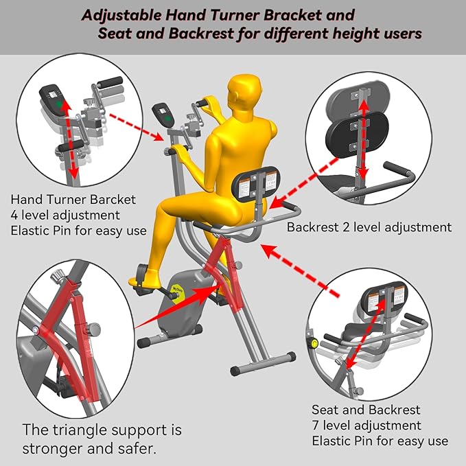 Folding Exercise Bike - Stationary Bikes for Home Use, Arms and Feet Workout, Foldable Indoor Cycling Machine - Magnetic with 8-Level Adjustable Resistance and 300 lbs Capacity