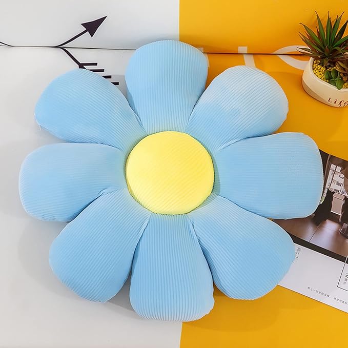 Flower Pillow, Flower Shaped Throw Pillow Floor Pillow Soft Seating Cushion Room Decor Plush Pillow for Bedroom, Sofa, Bed, Reading (15 inch, Blue)