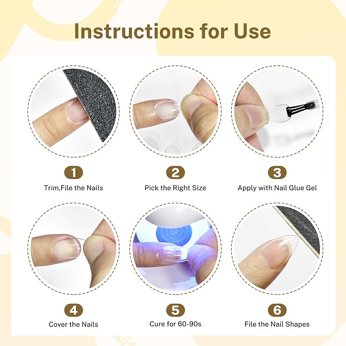 JODSONE Short Orbicular Half Matte Pre shaped Soft Gel Tips Fake Nails False Acrylic Clear Full Cover Press on Extension Gel Kit Manicure DIY at Home 240PCS 10Sizes