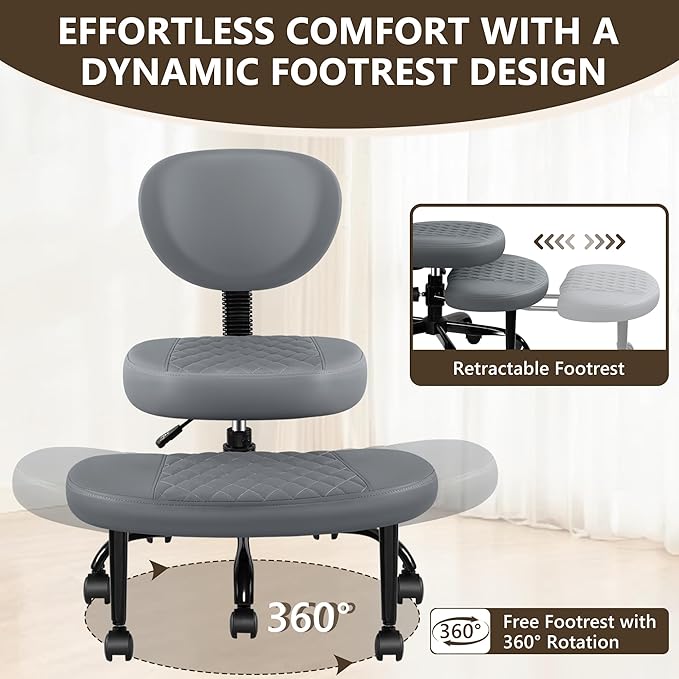Ergonomic Cross Legged Office Chair with Wheels - Adjustable Height for Meditation, ADHD Desk & Yoga - Wide Criss Cross Design with Lumbar Support, Kneeling Chair - Dark Gray