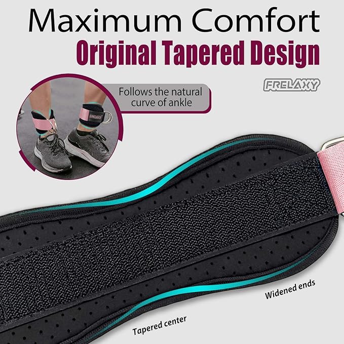 Frelaxy Ankle Straps for Cable Machine – Comfortable & Durable Leg Straps for Kickbacks, Glute Workouts, and Lower Body Exercises – Perforated Neoprene Padding & Tapered Fit