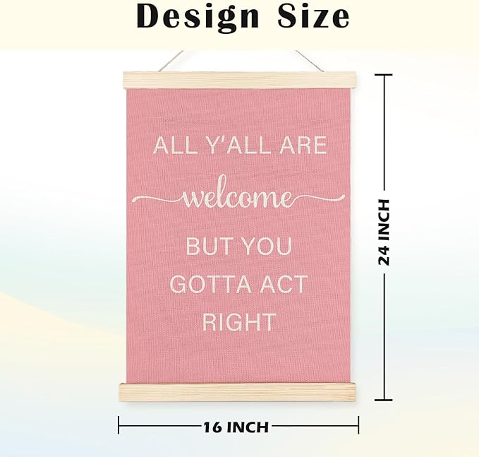 JINYO Pink Western Wall Decor, Preppy Western Cowgirl Wall Art Poster, Cowgirl Room Decor, All Y'all are Welcome But You Gotta Act Right Pink Posters for Girls Dorm Apartment, 16x24 Inches