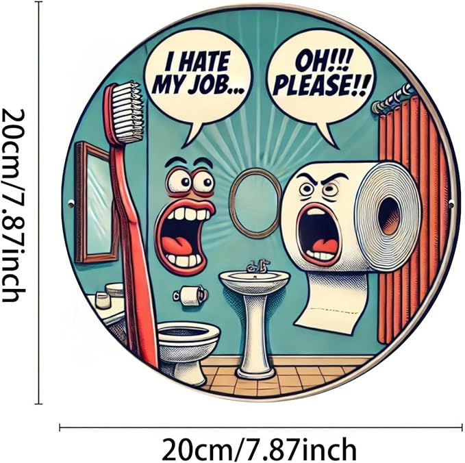 Room Decor 1pc Retro Aluminum Bathroom Sign, 8x8 inch Vintage Illustration, Humorous Toilet Theme Wall Art for Home, Office, Hotel Decor