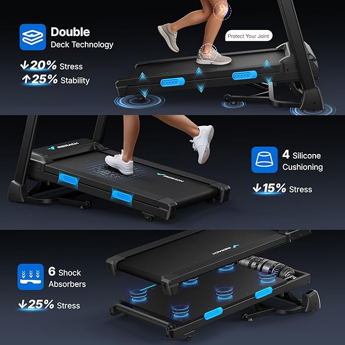 MERACH Treadmills for Home with Incline 6%-15%, 300 LBS Capacity Double Deck Foldable Treadmill with Incline, 0.5-7.5MPH Quiet 2.5HP Brushless Incline Treadmill LED Display with Smart APP