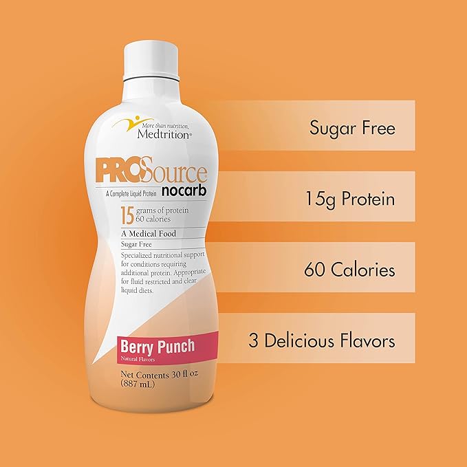Liquid Collagen Peptides Type I, III 15 Grams Protein per Oz. |Prosource NoCarb Berry Punch Bottle Medtrition|