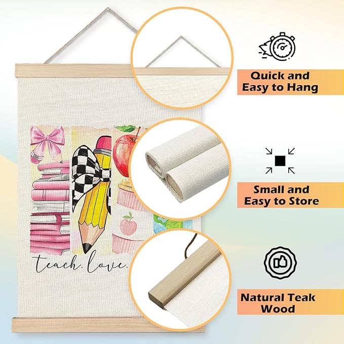 JINYO Teacher Wall Decor, Teach Love Inspire Classroom Wall Art Poster, Back to School Teacher Appreciation Gifts Canvas Prints Wall Decor for Classroom Office, 12x16 Inches