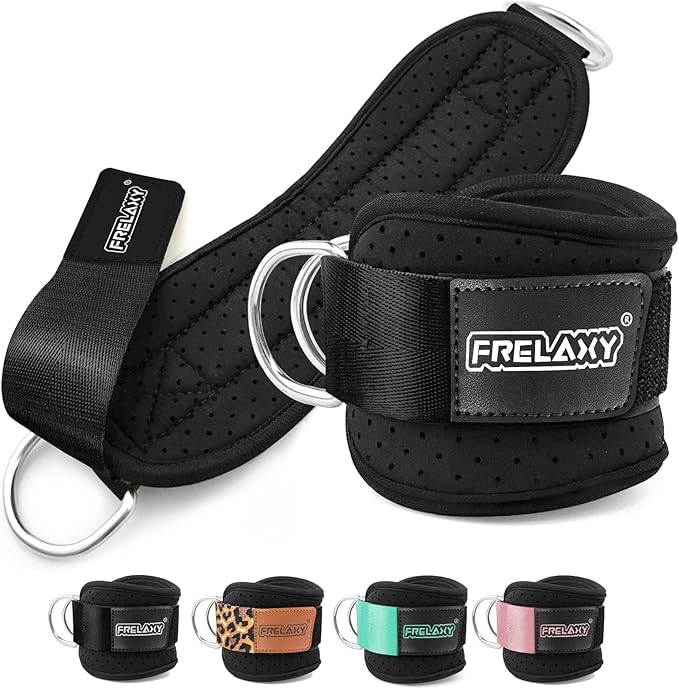Frelaxy Ankle Straps for Cable Machine – Comfortable & Durable Leg Straps for Kickbacks, Glute Workouts, and Lower Body Exercises – Perforated Neoprene Padding & Tapered Fit