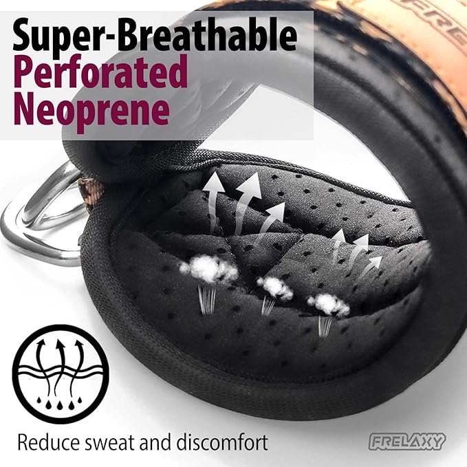Frelaxy Ankle Straps for Cable Machine – Comfortable & Durable Leg Straps for Kickbacks, Glute Workouts, and Lower Body Exercises – Perforated Neoprene Padding & Tapered Fit