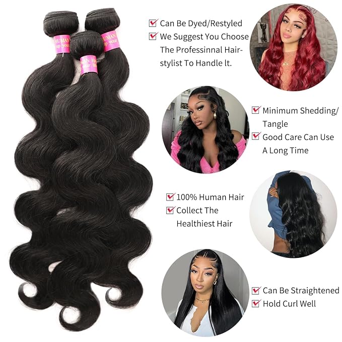 12A Body Wave 3 Bundles With 5x5 Closure (18 20 22 +16 Inch) Body Wave Bundles with Closure Human Hair 100% Unprocessed Brazilian Virgin Quick Weave Bundles Human Hair Natural Black