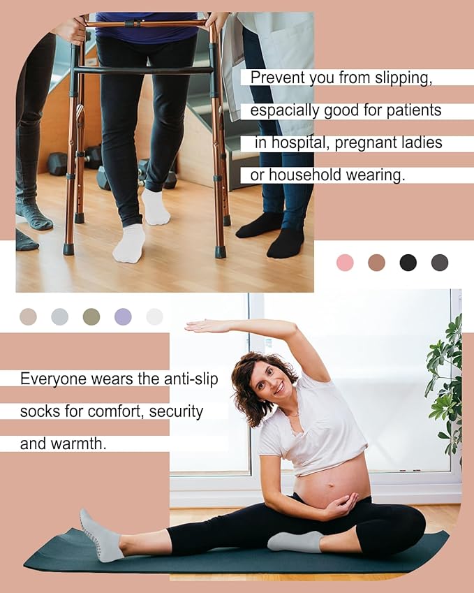 5 Pairs Pilates Grip Socks Yoga Socks with Grips for Women, Non-Slip Athletic Socks for Ballet, Dance, Workout, Hospital