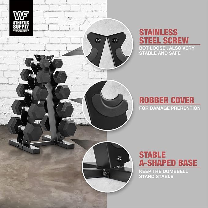 WF Athletic Supply Dumbbell Rack, 5-Tier A-Frame Dumbbell Rack for Dumbbell Storage, Color Options Available in Black/White/Green/Yellow/Red/Pink/Orange & Blue
