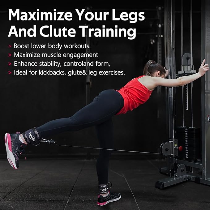WALITO Gym Ankle Straps for Working Out - Glute Ankle Cuff Kickback Strap, Gym Cable Machine Accessories for Women Glute Leg Extensions, Hip Abductors & Lower Body Exercises Equipment