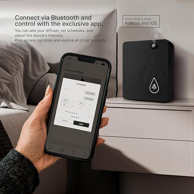 AromaPlan Smart Scent Air Machine for Home + 2 Fragrances– Smart Cold Air Technology, Hotel Collection Diffuser, Waterless Whole House Scent Diffuser with Top Picks Fragrance Kit, Black