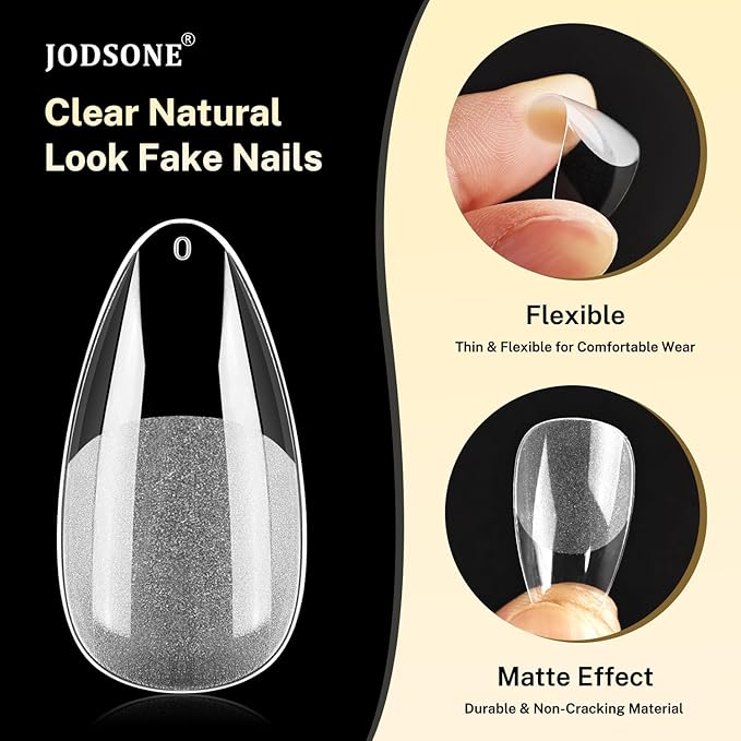JODSONE Droplet Shape Nail Tips Soft Nail Gel Tips Full Cover Half Matte Clear Gelly Press on Flase Nail Tips for Extension Nail Manicure 12 Sizes 240Pcs