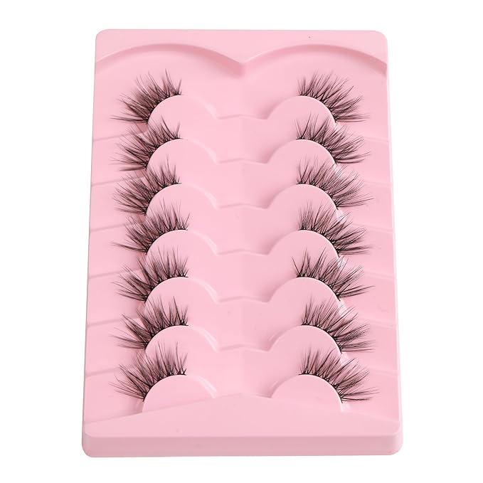 Half Lashes Cat Eyelashes 14mm False Eyelashes Natural Cat Eye Lashes Wispy Eyelashes with Thin Band 3D Volume False Lashes C Curl Soft Strip Lashes Pack 7 Pair EVENTILL