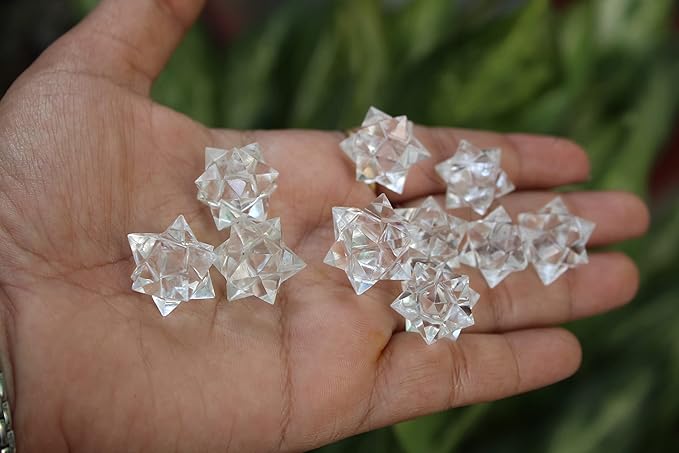 Jet 1 Pcs Clear Quartz Crystal 12-Point Merkabah Star for Healing - Panic Balancing Meditation Tool Use (0.75-1 inch, 8-10 Grams)