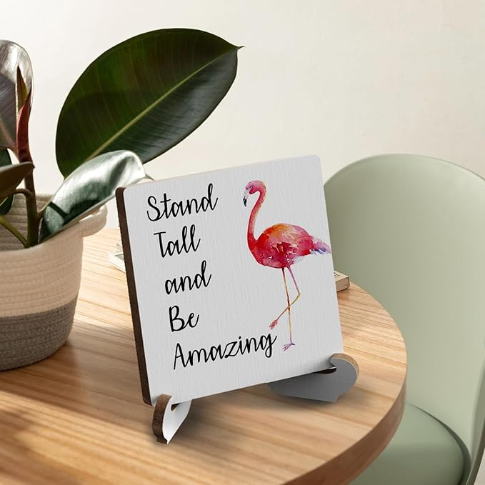 Flamingo Gifts Rustic Wooden Desk Decor - Funny Flamingo Plaque with Wood Stand Holder for Farmhouse, Office, Girls Room