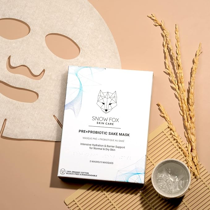Snow Fox Skincare Pre+Probiotic Sake Mask to Brighten and Evens Out Skin Tone