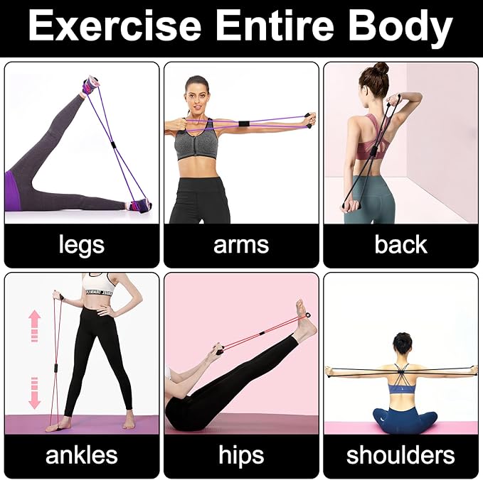 Figure 8 Fitness Resistance Bands with Handles, Exercise Elastic Bands for Women Arm Shoulder Back Leg Chest Stretch, Workout Equipment for Yoga, Pilates, Physical, Therapy, Home Gym Fitness, 3 Pack