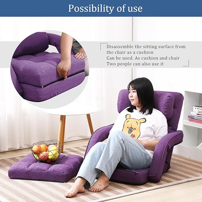 FLOGUOR 42-Position Adjustable Floor Chair, Chaise Lounge Indoor, Folding Lazy Sofa with Armrests and a Pillow Padded Adults Gaming Chairs for Living Room, Bedroom Factory Price, 8803XM (Purple)