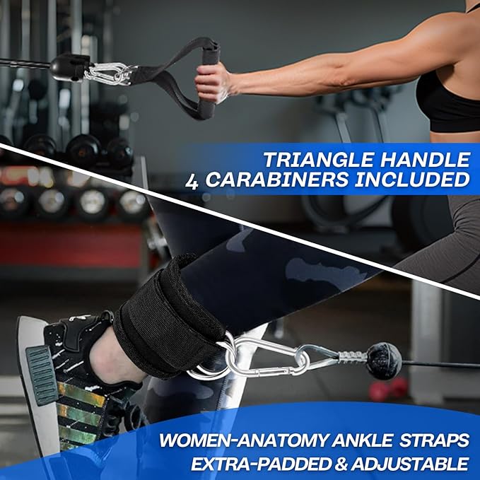 10-in-1 Cable Machine Attachments Set for Gym - Includes Tricep Rope, V-Bar, Straight Bar, D-Handle, Ankle/Wrist Straps, Storage Bag - Compatible with LAT Pulldown & Home Gym Cable Machines