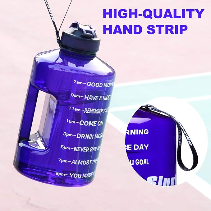 1 Gallon Motivational Sports Water Bottle with Time Marker, BPA Free 128oz Leak Proof Jug, Black, Plastic, 128 ounces, Fitness, Sports, Outdoor Activities