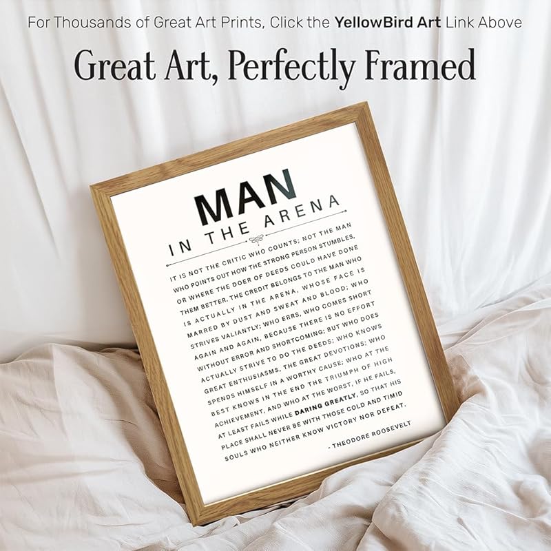 Man in the Arena Quote Poster FRAMED - 8x10 Motivational Inspirational Teddy Roosevelt Daring Greatly Wall Art Decor - Unique Gift for Men, Boys, Teens, Entrepreneur - For Office, Living Room, Bedroom