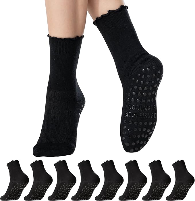CoolMate Pilates Socks with Grips for Women, Yoga Socks, Crew Non Slip Women for Workout, Barre, Pilates Gifts