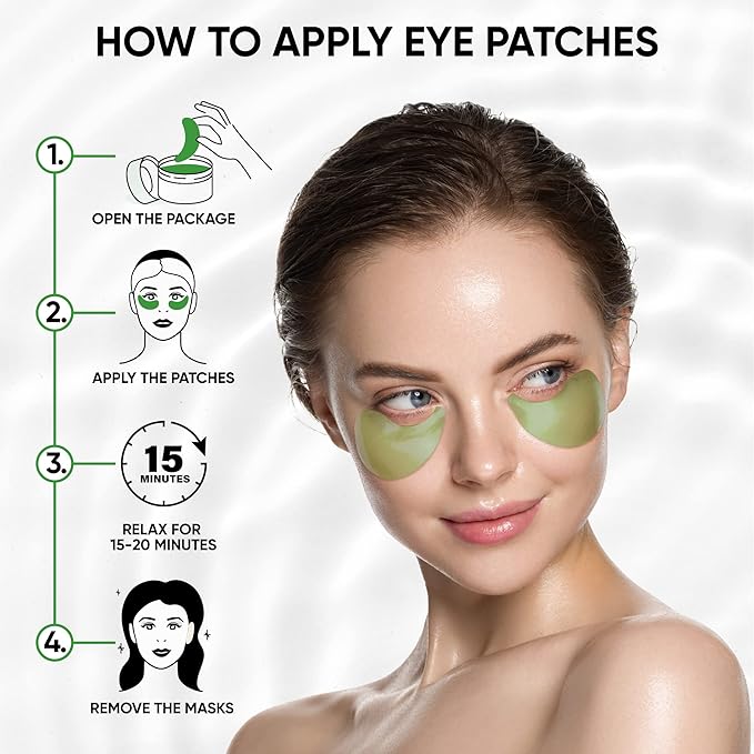 Under Eye Patches for Puffy Eyes, Dark Circles, Undereye Bags - Green Tea Skincare Treatment Mask for Wrinkles, Puffiness Reducer - Hyaluronic Acid, Collagen,Caffeine - Gifts for Women & Men - 60 Pads