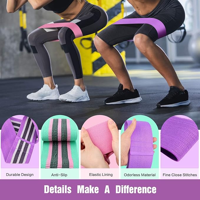 Resistance Bands for Legs and Butt - Fabric Exercise Set, Thick Wide Stretch Fitness, Non-Slip Workout Loop, Booty Hip Bands for Women at Home or Gym