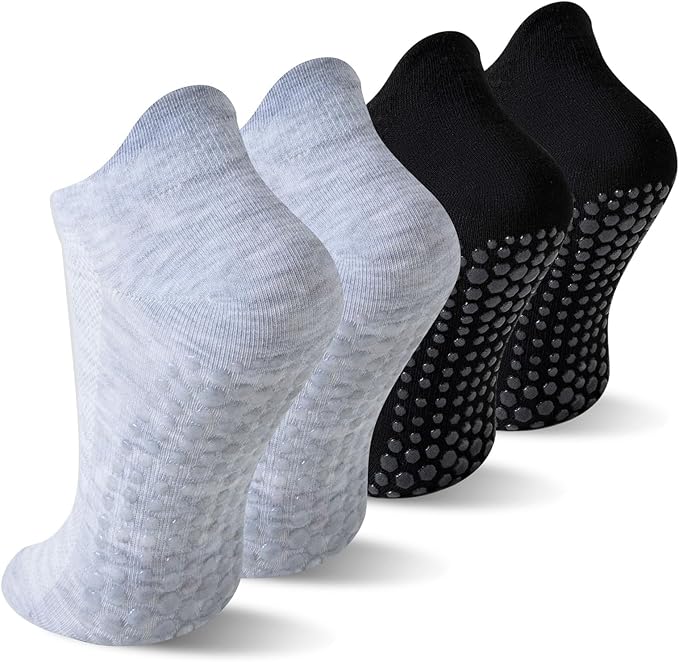 4 Pairs Grip Socks for Yoga, Non Slip Sticky Socks with Pull Tab and Mesh, For Barre and Daily Training Use