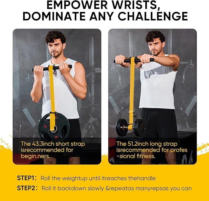 Forearm Strengthener and Wrist Roller, 43.3 inch Or 51.2 inch Ultra Strong Nylon Webbing, Forearm Exerciser with Quick Locking Mechanism, Ideal for Hand, Wrist and Forearm Strength Training