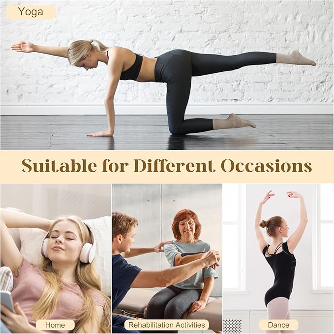 Justay 6 Pairs Pilates Socks with Grips for Women Soft Non Slip Crew Cotton Athletic Workout Barre Hospital Yoga Socks