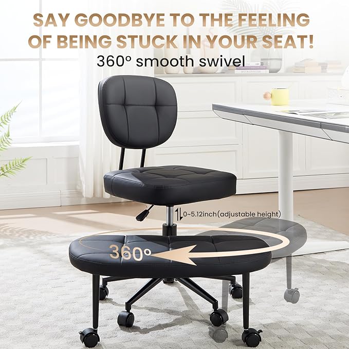 Ergonomic Cross Legged Office Chair, Criss Cross Chair for Meditation ADHD and Yoga, Home Office Desk Chair with Brake Wheels, Adjustable Height, Black