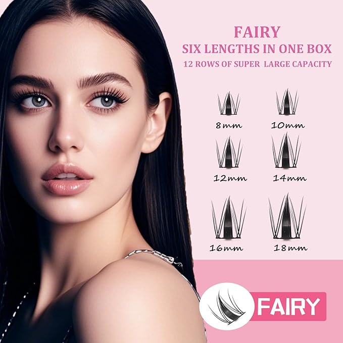 Fairy Lash Clusters Manga Individual Lashes C Curl Wispy Eyelash Clusters WideSpan Eyelash Extension Kit with Lash Bond and Seal Wet-Look Spiky Cluster Lashes (ZH03 Kit)